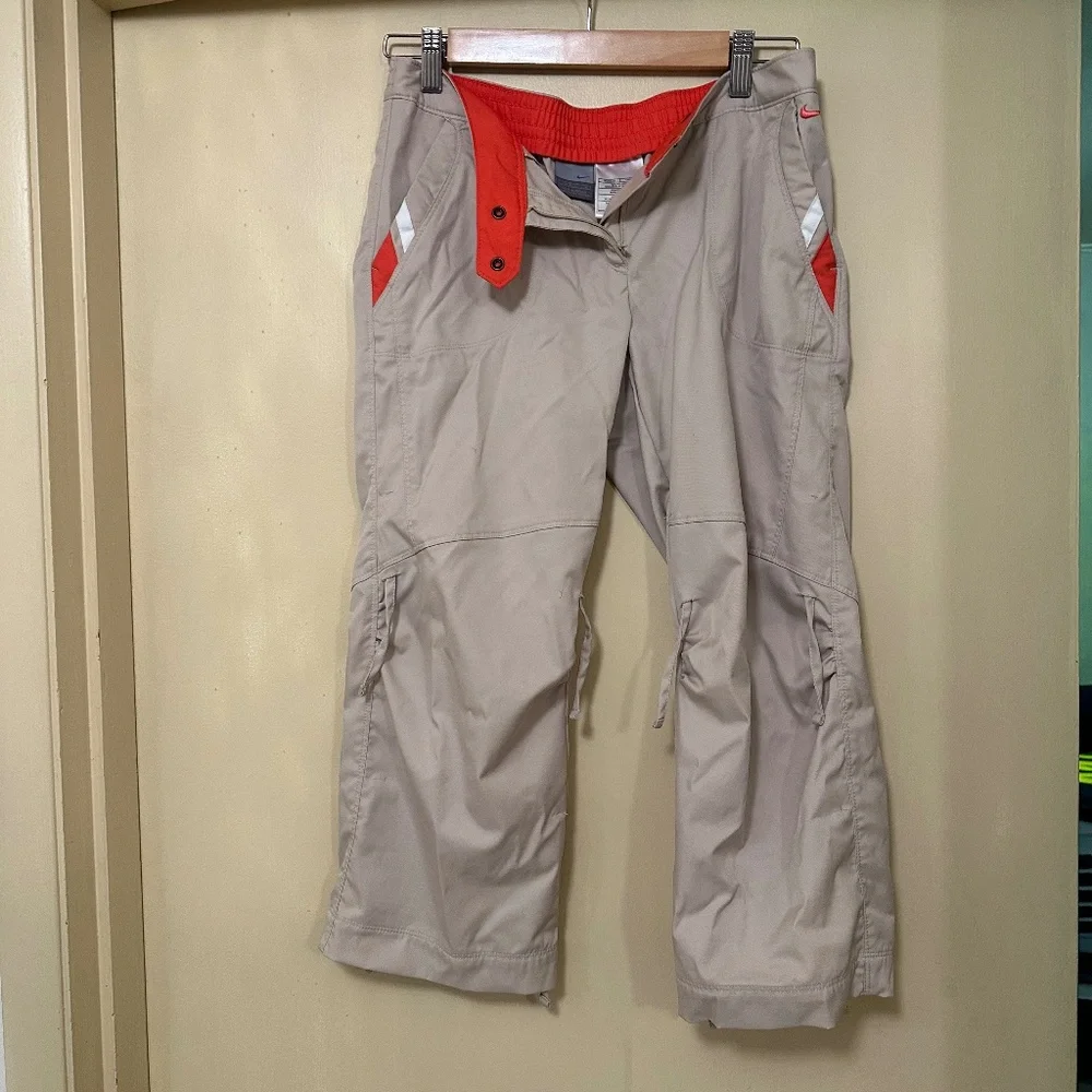 Nike Beige Cargo Capri Pants with Red & White Accents